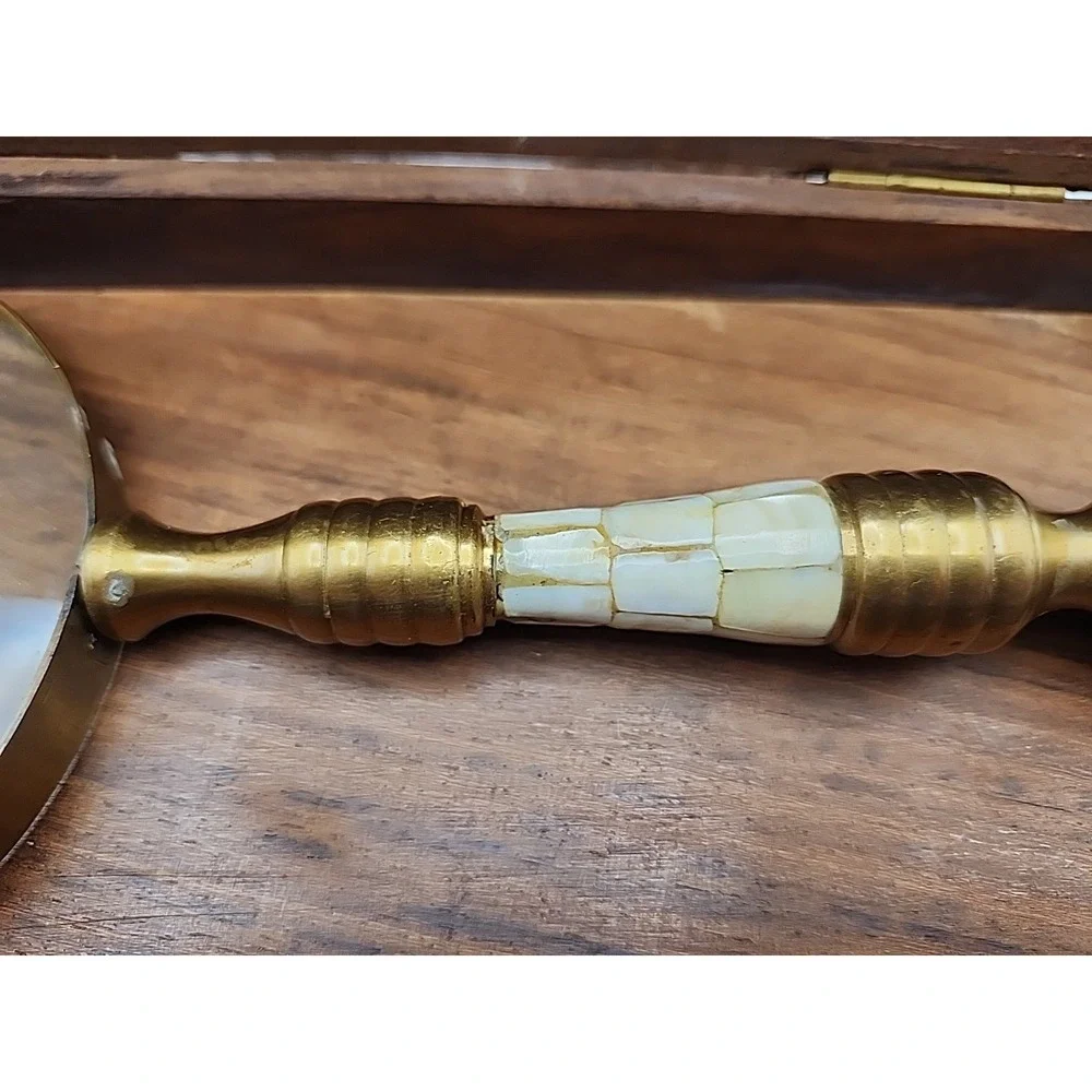 Brass Magnifying Glass With Mother Of Pearl Inlay